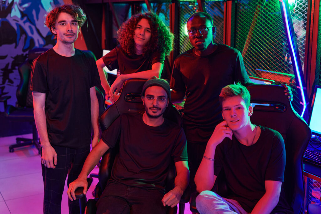 Team of cybersport gamers in computer club